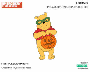 Winnie The Pooh Trick Ot Treating - Disney Characters - Halloween - Holiday Inspired Embroidery Design in 3 sizes & 8 formats