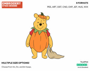 Pumpkin Winnie The Pooh - Disney Characters - Halloween - Holiday Inspired Embroidery Design in 3 sizes & 8 formats