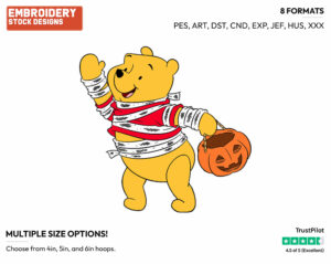 Mummy Winnie The Pooh - Disney Characters - Halloween - Holiday Inspired Embroidery Design in 3 sizes & 8 formats