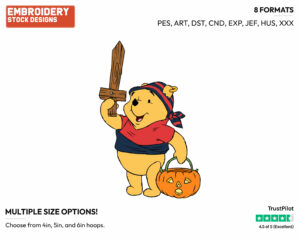Pirate Winnie The Pooh - Disney Characters - Halloween - Holiday Inspired Embroidery Design in 3 sizes & 8 formats