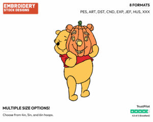 Winnie The Pooh Holding Pumpkin - Disney Characters - Halloween - Holiday Inspired Embroidery Design in 3 sizes & 8 formats