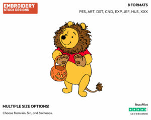 Winnie The Pooh As A Lion - Disney Characters - Halloween - Holiday Inspired Embroidery Design in 3 sizes & 8 formats