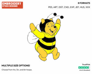 Winnie The Pooh As A Bee - Disney Characters - Halloween - Holiday Inspired Embroidery Design in 3 sizes & 8 formats