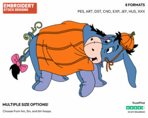 Pumpkin Eeyore - Disney Characters - Halloween - Holiday Inspired Embroidery Design in 3 sizes & 8 formats