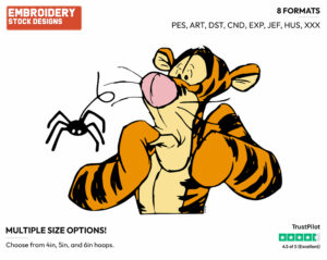 Tigger Scared By A Spider - Disney Characters - Halloween - Holiday Inspired Embroidery Design in 3 sizes & 8 formats
