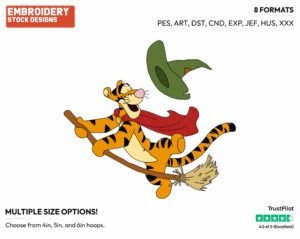Tigger On Broomstick - Disney Characters - Halloween - Holiday Inspired Embroidery Design in 3 sizes & 8 formats