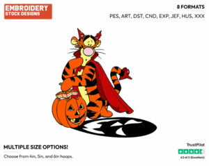 Devil Tigger Afraid Of Pumpkin Shadow - Disney Characters - Halloween - Holiday Inspired Embroidery Design in 3 sizes & 8 formats