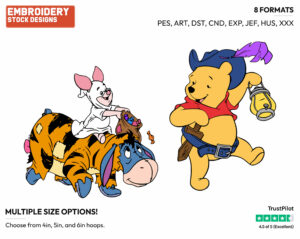 Pooh, Piglet And Eeyore Trick Or Treating - Disney Characters - Halloween - Holiday Inspired Embroidery Design in 3 sizes & 8 formats