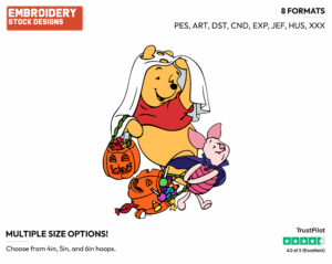 Winnie The Pooh, Piglet Trick-Or-Treating - Disney Characters - Halloween - Holiday Inspired Embroidery Design in 3 sizes & 8 formats
