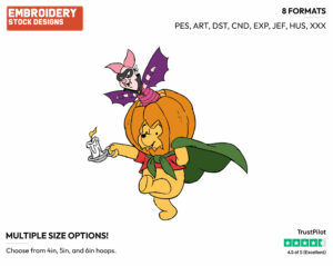 Winnie The Pooh, Piglet As Vampire - Disney Characters - Halloween - Holiday Inspired Embroidery Design in 3 sizes & 8 formats