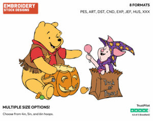 Winnie The Pooh, Piglet - Disney Characters - Halloween - Holiday Inspired Embroidery Design in 3 sizes & 8 formats