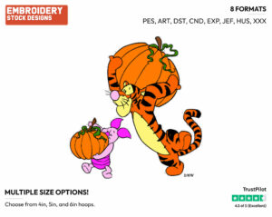 Piglet, Tigger Carrying Pumpkins - Disney Characters - Halloween - Holiday Inspired Embroidery Design in 3 sizes & 8 formats