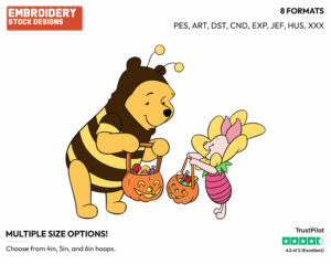 Winnie The Pooh, Piglet Trick Or Treating - Disney Characters - Halloween - Holiday Inspired Embroidery Design in 3 sizes & 8 formats