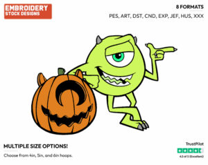 Mike Wazowski, Pumpkin - Disney Characters - Halloween - Holiday Inspired Embroidery Design in 3 sizes & 8 formats