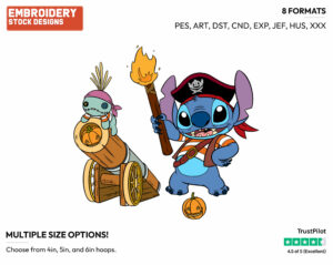 Stitch As A Pirate - Disney Characters - Halloween - Holiday Inspired Embroidery Design in 3 sizes & 8 formats