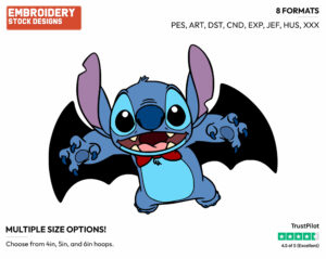 Stitch Dressed As A Bat For Halloween - Disney Characters - Halloween - Holiday Inspired Embroidery Design in 3 sizes & 8 formats