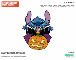 Stitch, Pumpkin - Disney Characters - Halloween - Holiday Inspired Embroidery Design in 3 sizes & 8 formats