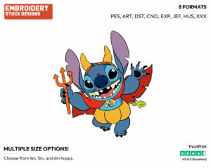 Devil Stitch - Disney Characters - Halloween - Holiday Inspired Embroidery Design in 3 sizes & 8 formats