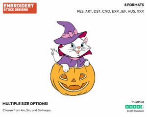 Marie As A Witch In A Pumpkin - Disney Characters - Halloween - Holiday Inspired Embroidery Design in 3 sizes & 8 formats