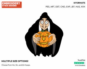 Witch Holding Pumpkin - Disney Characters - Halloween - Holiday Inspired Embroidery Design in 3 sizes & 8 formats