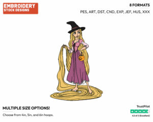 Rapunzel Wearing Witch's Hat - Disney Characters - Halloween - Holiday Inspired Embroidery Design in 3 sizes & 8 formats