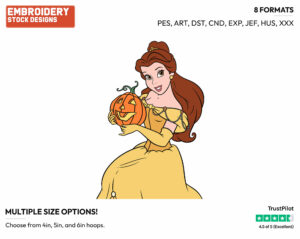 Belle, Pumpkin - Disney Characters - Halloween - Holiday Inspired Embroidery Design in 3 sizes & 8 formats