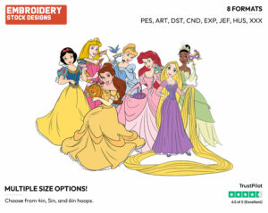 Disney Princesses - Disney Characters - Halloween - Holiday Inspired Embroidery Design in 3 sizes & 8 formats