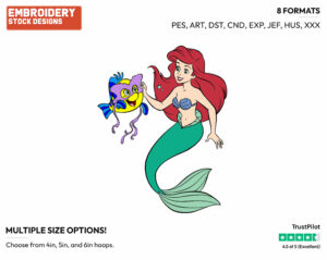 Ariel, Flounder Wearing Mask - Disney Characters - Halloween - Holiday Inspired Embroidery Design in 3 sizes & 8 formats