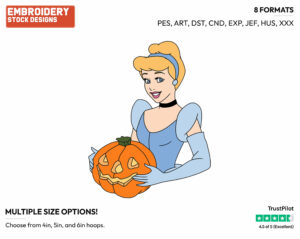 Cinderella, Pumpkin - Disney Characters - Halloween - Holiday Inspired Embroidery Design in 3 sizes & 8 formats