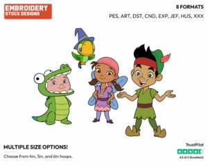 Jake, Izzy, Cubby, Skully - Disney Characters - Halloween - Holiday Inspired Embroidery Design in 3 sizes & 8 formats