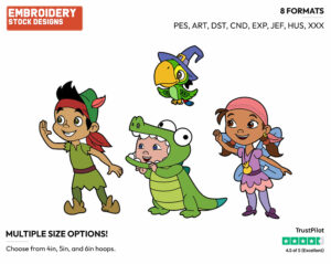 Jake, Izzy, Cubby, Skully - Disney Characters - Halloween - Holiday Inspired Embroidery Design in 3 sizes & 8 formats