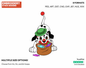 Puppy Trick Or Treating As A Clown - Disney Characters - Halloween - Holiday Inspired Embroidery Design in 3 sizes & 8 formats