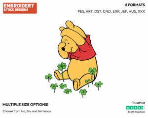 Winnie The Pooh Among Clovers - Disney Characters - 4th of July St Patrick's and New Year's and more - Holiday Inspired Embroidery Design in 3 sizes & 8 formats