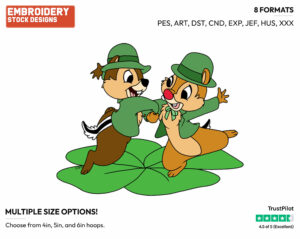 Chip, Dale St-Patrick's Dance - Disney Characters - 4th of July St Patrick's and New Year's and more - Holiday Inspired Embroidery Design in 3 sizes & 8 formats