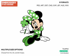 Minnie Mouse, Clover - Disney Characters - 4th of July St Patrick's and New Year's and more - Holiday Inspired Embroidery Design in 3 sizes & 8 formats