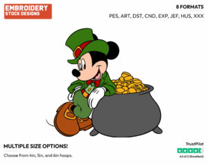 Mickey Mouse St-Patrick's Day - Disney Characters - 4th of July St Patrick's and New Year's and more - Holiday Inspired Embroidery Design in 3 sizes & 8 formats