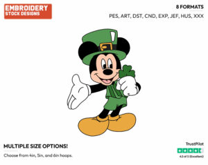 Mickey Mouse St-Patrick's Day - Disney Characters - 4th of July St Patrick's and New Year's and more - Holiday Inspired Embroidery Design in 3 sizes & 8 formats