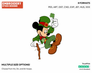 Mickey Mouse St-Patrick's Day - Disney Characters - 4th of July St Patrick's and New Year's and more - Holiday Inspired Embroidery Design in 3 sizes & 8 formats