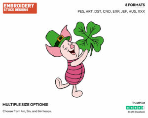 Piglet St-Patrick's Day - Disney Characters - 4th of July St Patrick's and New Year's and more - Holiday Inspired Embroidery Design in 3 sizes & 8 formats