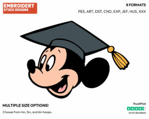 Mickey Mouse Graduation - Disney Characters - 4th of July St Patrick's and New Year's and more - Holiday Inspired Embroidery Design in 3 sizes & 8 formats