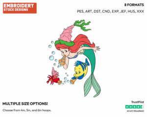 Ariel, Flounder, Sebastian - Disney Characters - 4th of July St Patrick's and New Year's and more - Holiday Inspired Embroidery Design in 3 sizes & 8 formats