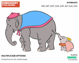 Dumbo Following Mom - Disney Characters - Mother's Day - Holiday Inspired Embroidery Design in 3 sizes & 8 formats