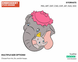 Dumbo With His Mother - Disney Characters - Mother's Day - Holiday Inspired Embroidery Design in 3 sizes & 8 formats