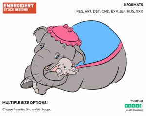 Jumbo, Dumbo - Disney Characters - Mother's Day - Holiday Inspired Embroidery Design in 3 sizes & 8 formats