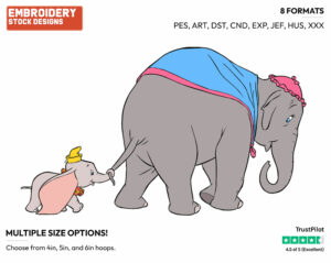 Jumbo, Dumbo - Disney Characters - Mother's Day - Holiday Inspired Embroidery Design in 3 sizes & 8 formats