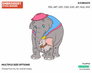 Mrs. Jumbo Cradles Dumbo - Disney Characters - Mother's Day - Holiday Inspired Embroidery Design in 3 sizes & 8 formats