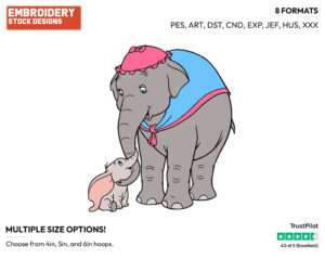 Jumbo, Dumbo - Disney Characters - Mother's Day - Holiday Inspired Embroidery Design in 3 sizes & 8 formats