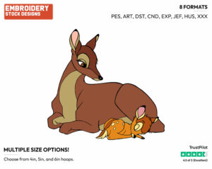 Bambi With His Mother - Disney Characters - Mother's Day - Holiday Inspired Embroidery Design in 3 sizes & 8 formats