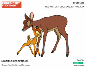 Bambi And His Mother Embracing - Disney Characters - Mother's Day - Holiday Inspired Embroidery Design in 3 sizes & 8 formats
