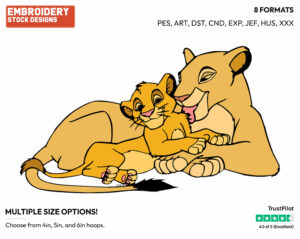 Sarabi Grooming Young Simba - Disney Characters - Mother's Day - Holiday Inspired Embroidery Design in 3 sizes & 8 formats